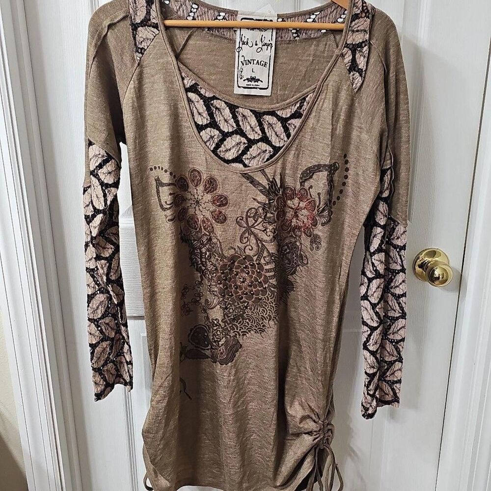 Jack & Ginger Vintage Embroidered Lace Floral Studded Tunic Dress  Size L